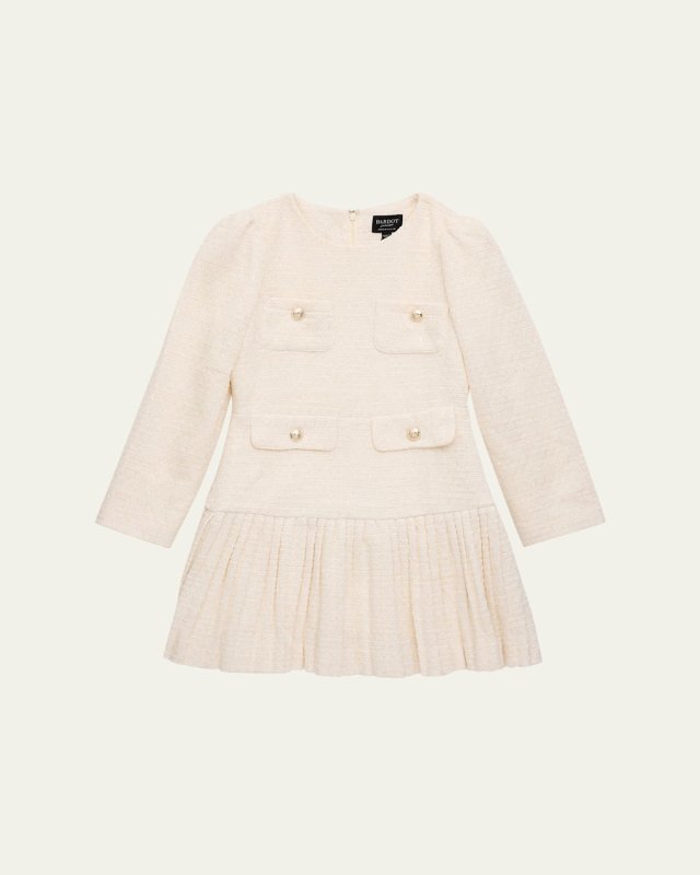Girl's Renee Pleated Boucle Dress, Size 6-14